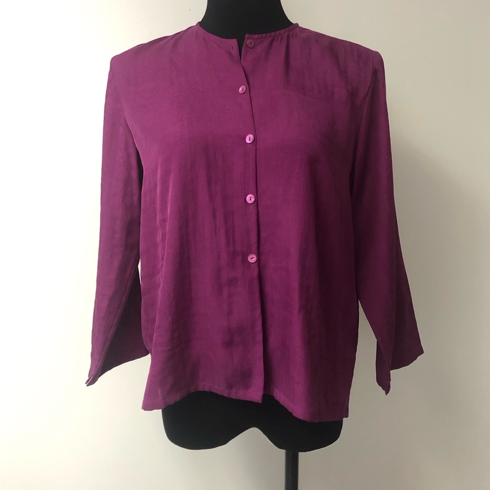 Eileen Fisher Purple Silk/Cotton Button Blouse PM